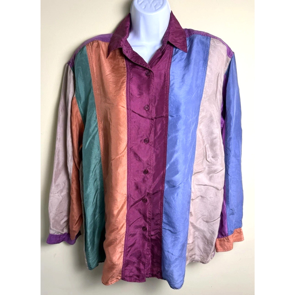 Vintage Stunt Collections Silk Blouse small 80's shoulder pads Retro